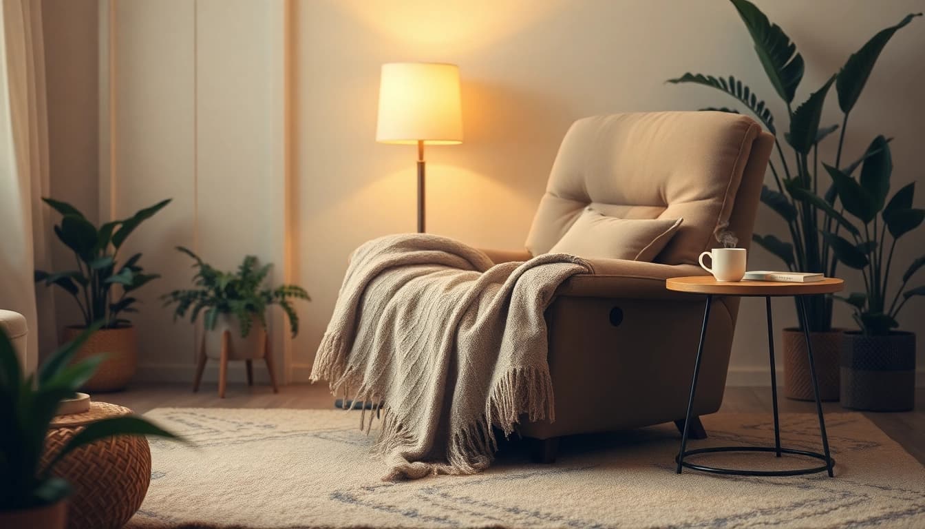 Enjoy a comfortable sleep chair recliner in a beautifully decorated living room, ideal for relaxation.