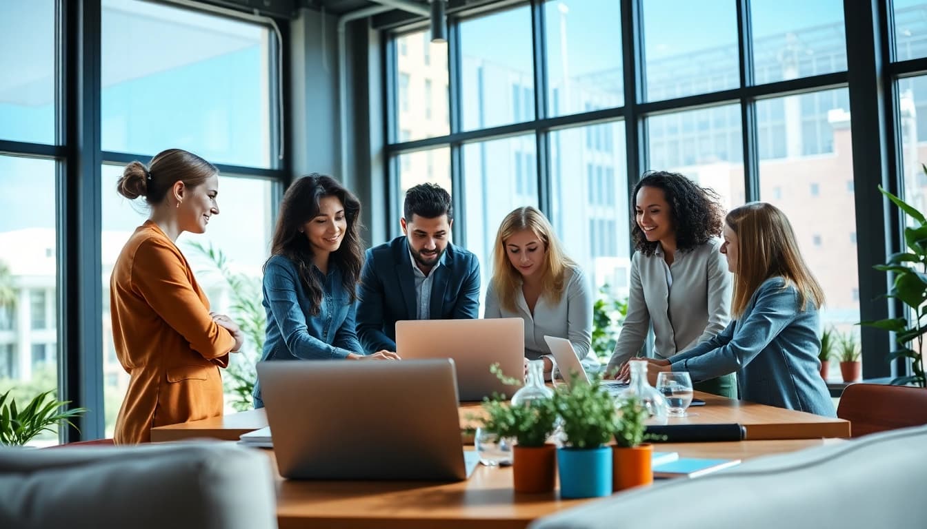 HKSSC team collaborating in a modern office setting for digital project.