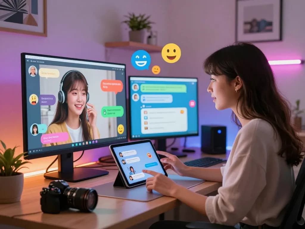 Engaging with spicy ai chatbot character on a tablet in a vibrant digital workspace