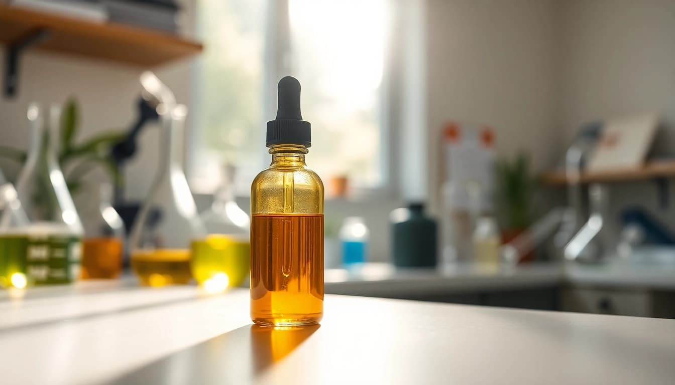 View of full extract cannabis oil for sale UK in a laboratory setting.