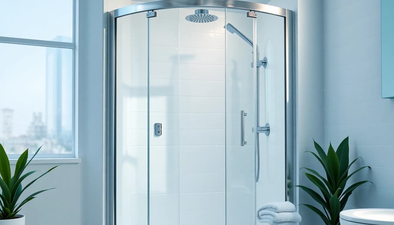 Duschkabine 90x90 komplett in einem modernen Badezimmer, das Eleganz und Funktionalität zeigt.