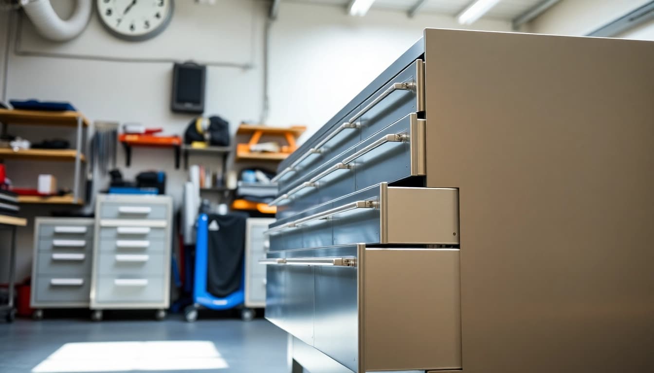 Showcase of a Metal Drawer System highlighting its sleek design and industrial appeal.