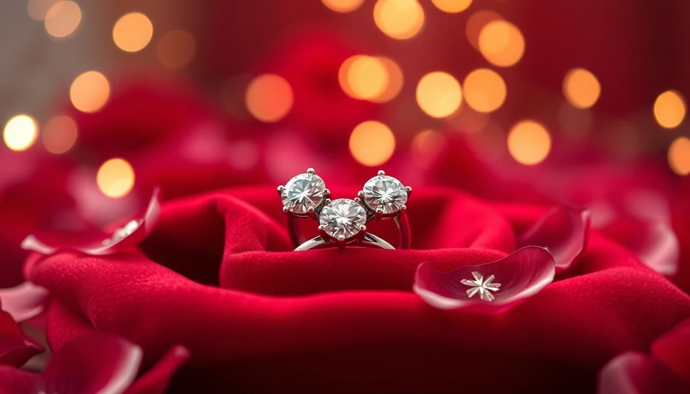Show dazzling diamond engagement rings for Valentine’s Day on a rich velvet cloth.