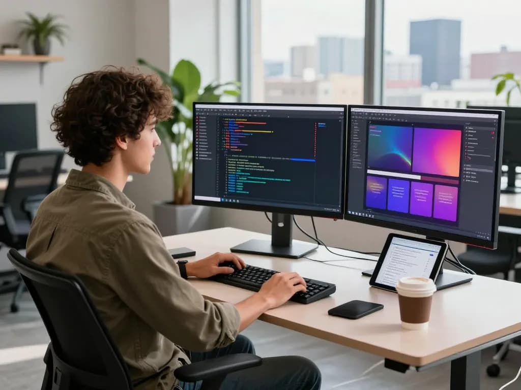 Open claw personal AI assistant in a modern workspace, showing code and devices in action