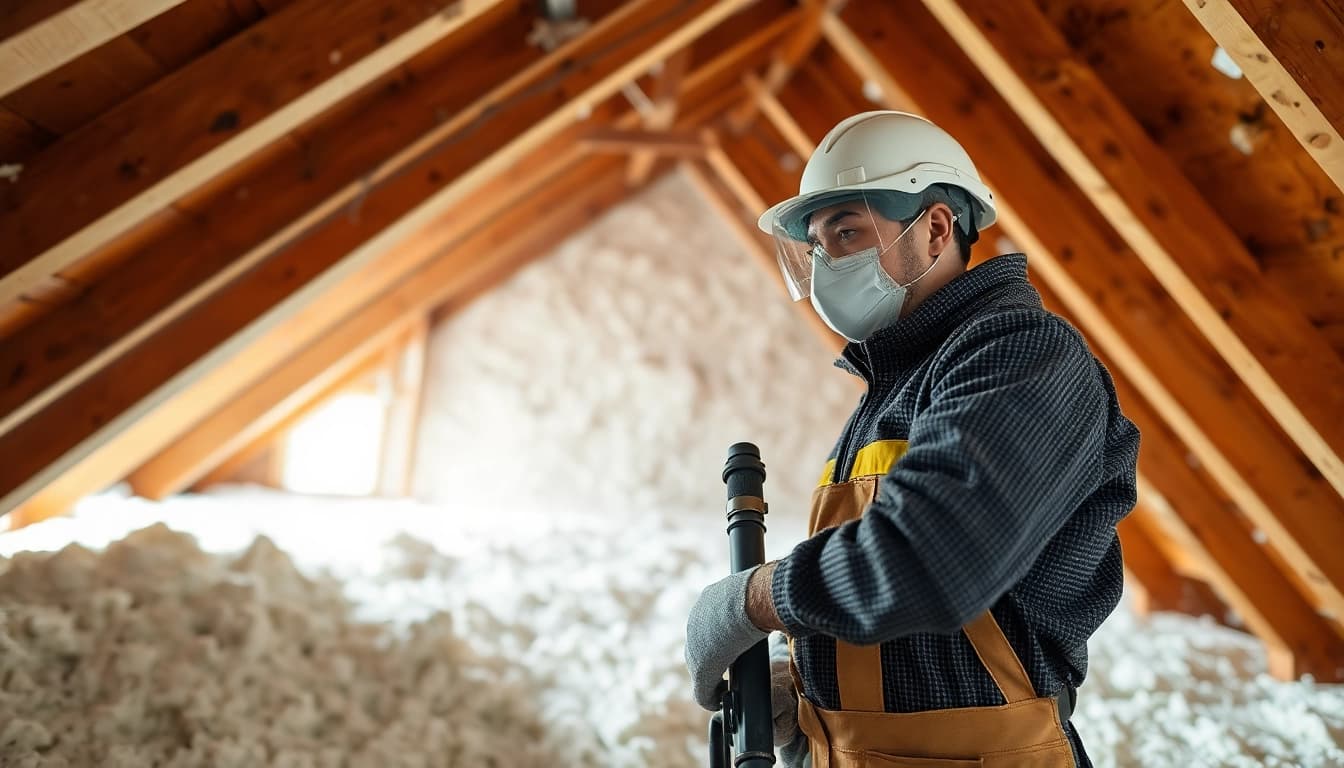 Contractor engaged in spray foam removal, showcasing safety and cleanliness.