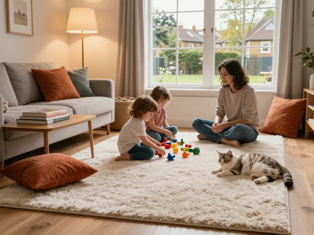 Affordable carpets London showcased in a cozy living room with family enjoying quality time.