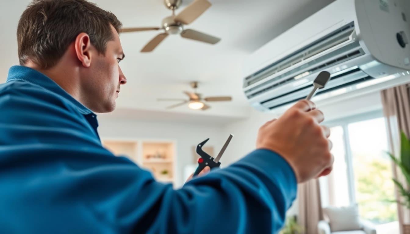 AC Repair Tampa technician examining an air conditioning unit in a Tampa home.