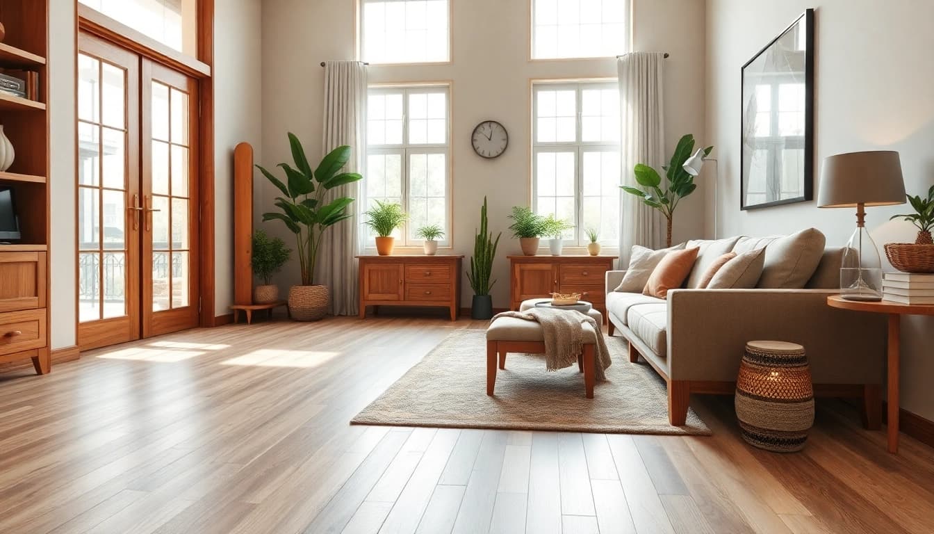 Discover quality vinyl flooring in a stylish interior setting with warm lighting and elegant decor.