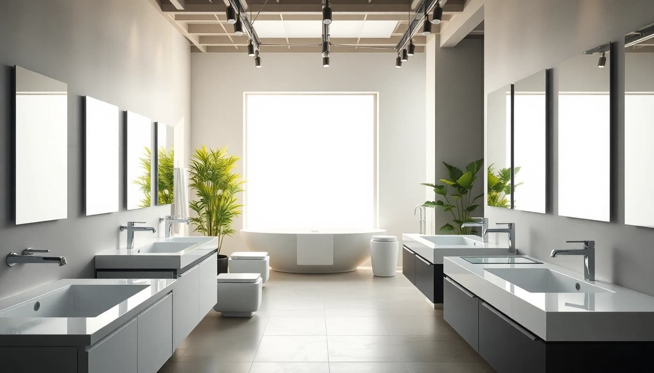 Installationen von sonni sanitär in einem modernen Badezimmer mit eleganten Armaturen.