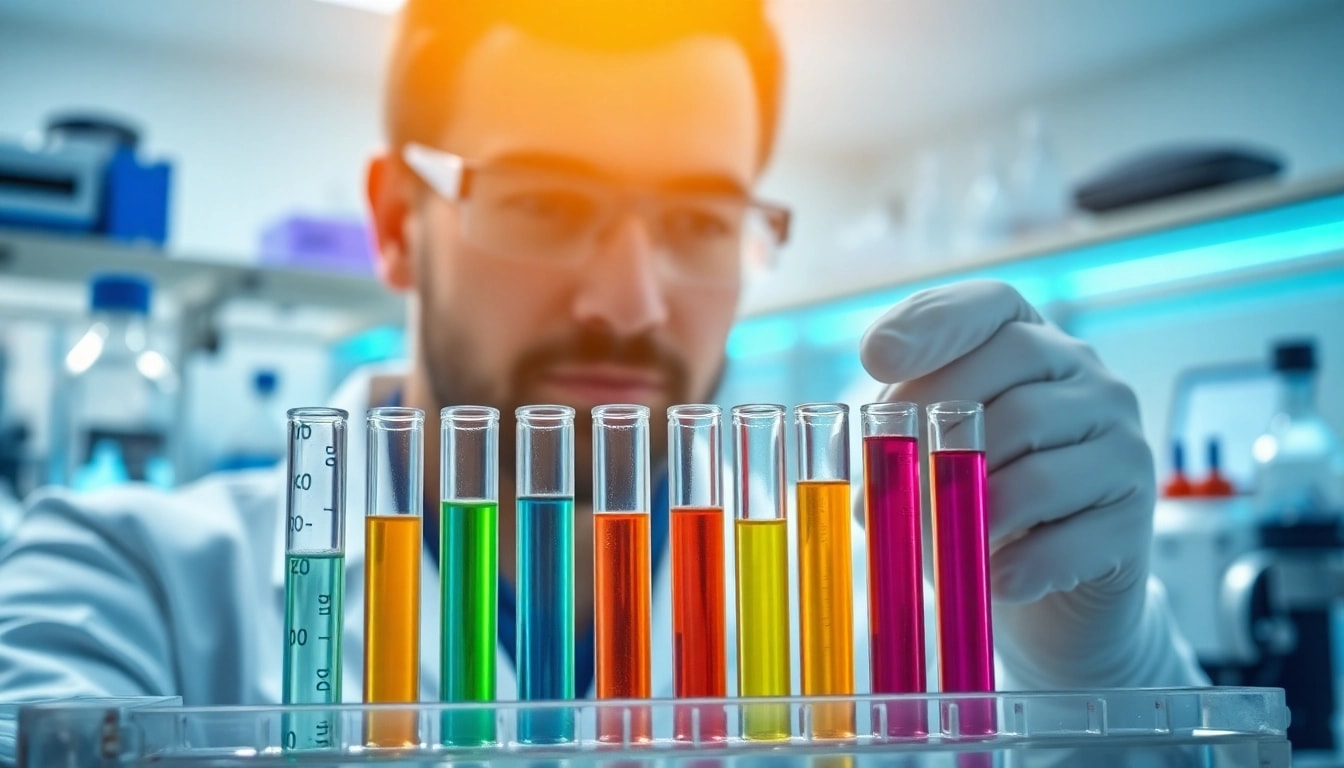 Analyzing peptides in a professional laboratory setting with bright natural light.