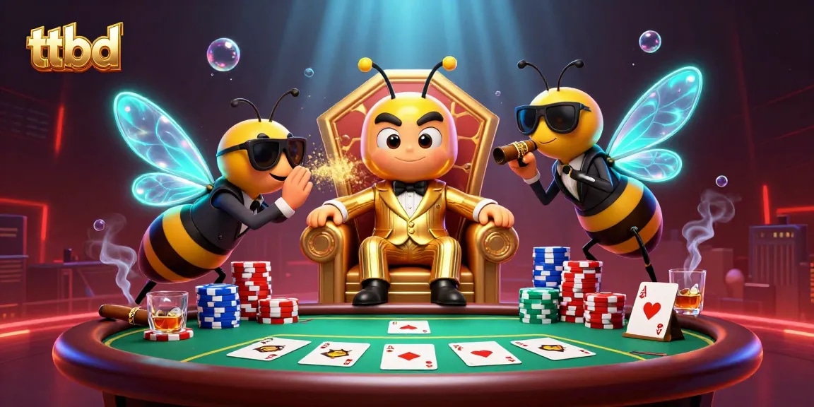 ttbd showcases a lively 3D scene with a bumblebee mob boss and poker elements