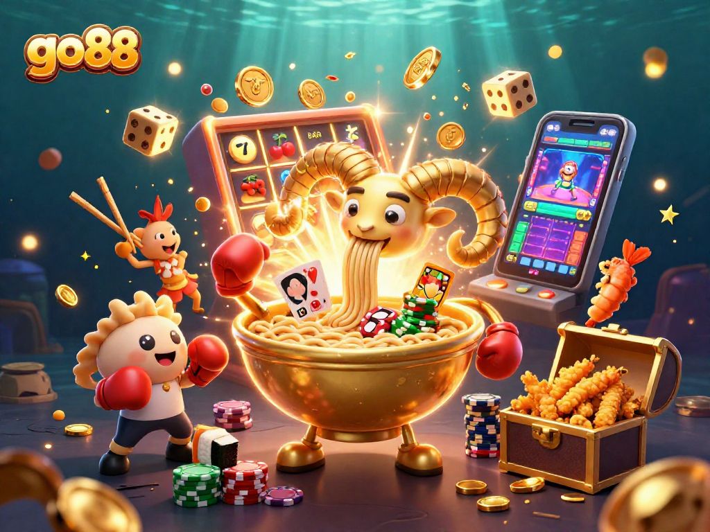 Join the vibrant action at go 88 with a golden ramen bowl dealer amidst a jackpot explosion.
