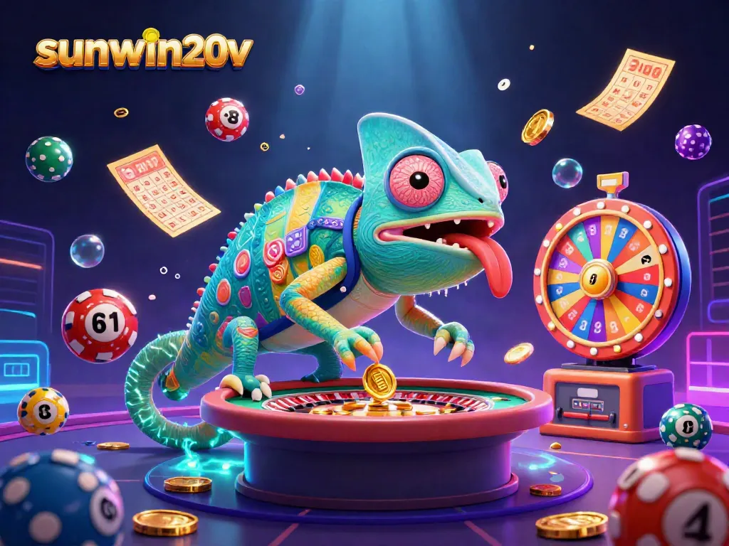 Engage with sunwin20v's vibrant casino adventure featuring a colorful chameleon and dynamic game elements.