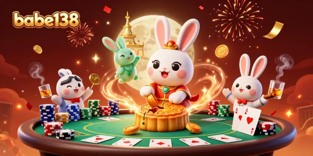 Babe138 memukau dengan kelinci bulan tradisional yang menghasilkan poker chip dalam suasana permainan yang meriah.