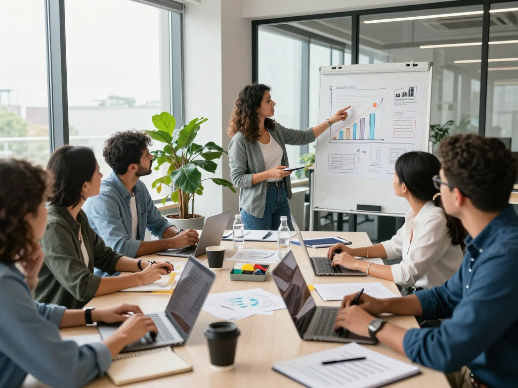 Professionals collaborating to boost UK businesses in a dynamic coworking space.