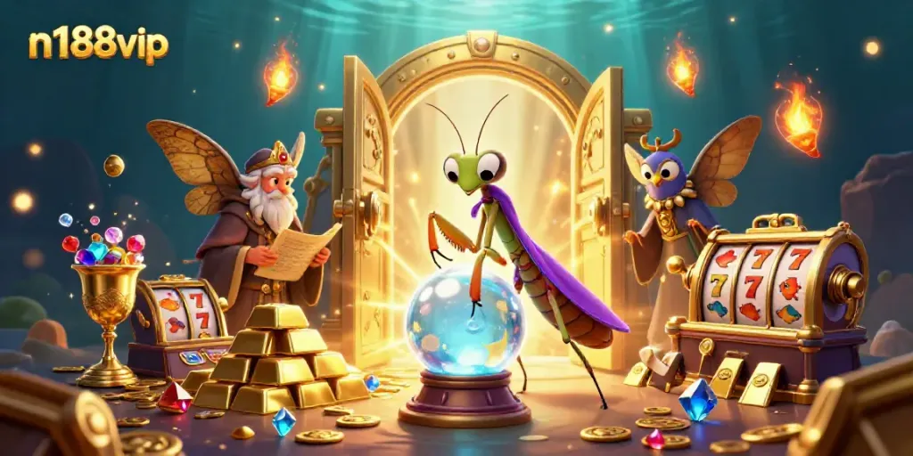 Engage with n188vip’s thrilling gaming experience featuring vibrant 3D illustrations of slots and fish shooting games.