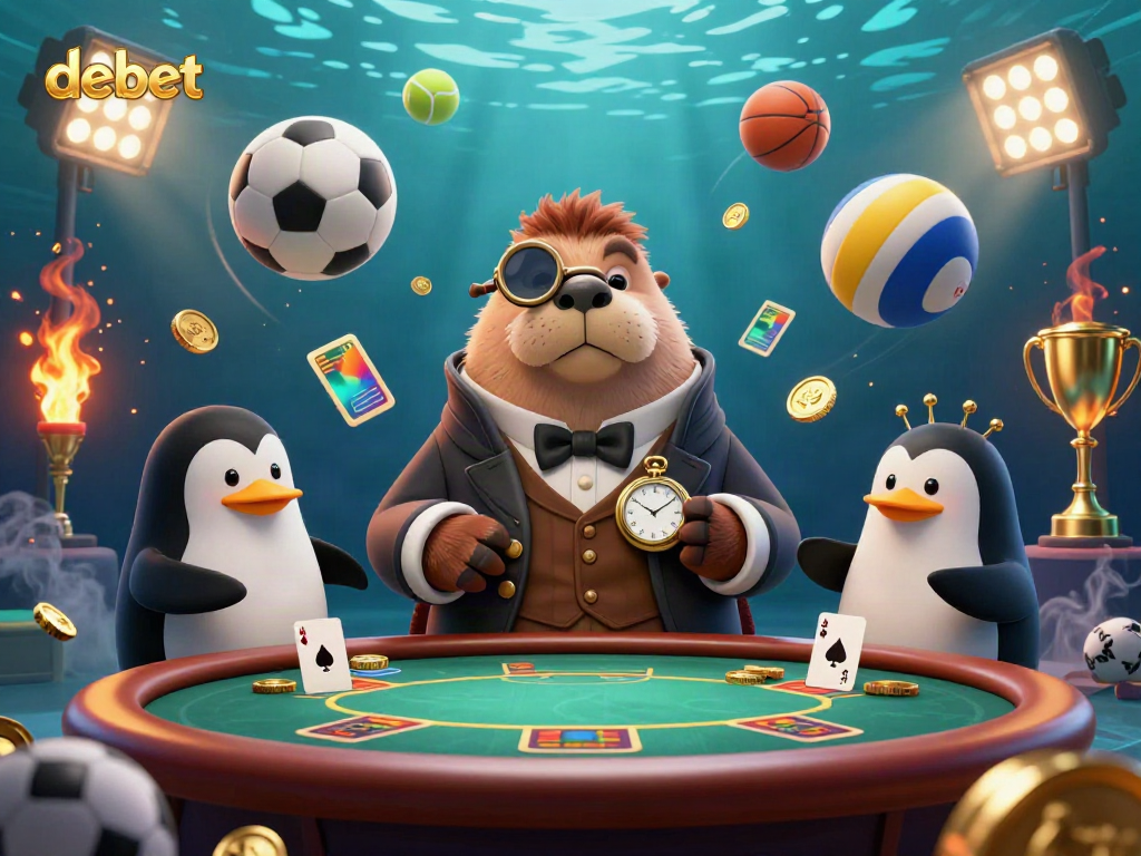Experience the vibrant action of debet with a walrus at a poker table, showcasing thrilling gambling energy.