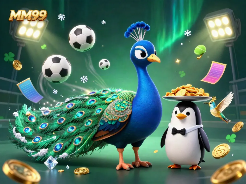 Experience excitement with MM99's rich gaming scene featuring playful characters, sports elements, and vibrant detail.