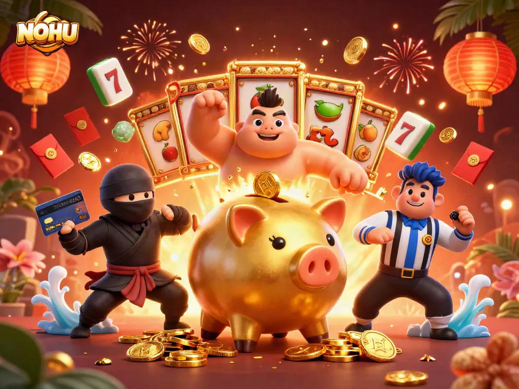 Engage with NOHU casino's vibrant gameplay, featuring thrilling slot moments and dynamic characters.