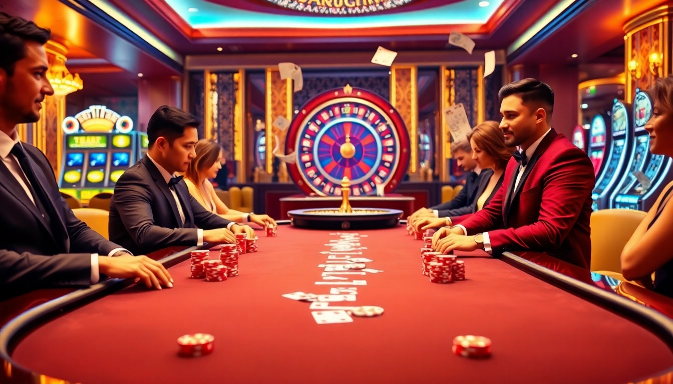 High-stakes poker scene showcasing action at https://s666hn.com/ with vibrant casino atmosphere and luxurious decor.