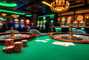 Experience thrilling gameplay at https://luck8.bid/ with a vibrant casino scene showcasing luxurious tables and gaming accessories.