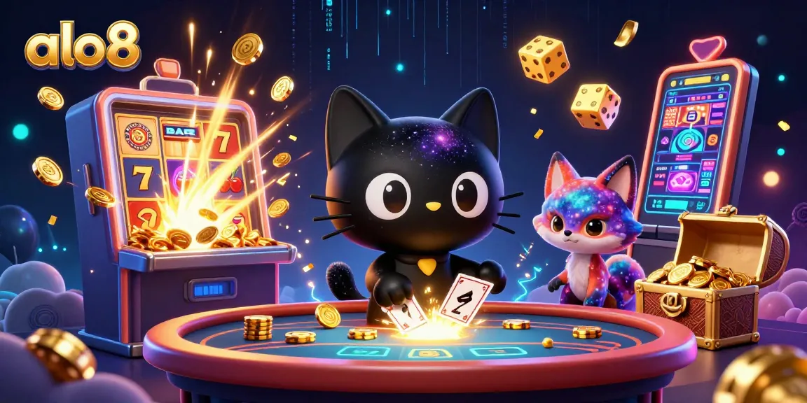 Experience the thrill of alo8 as colorful cosmic characters engage in a vibrant casino setting.