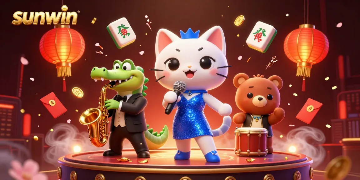 Experience the vibrant atmosphere of sunwin with a jazz-singer cat and musical companions in this dynamic casino scene.