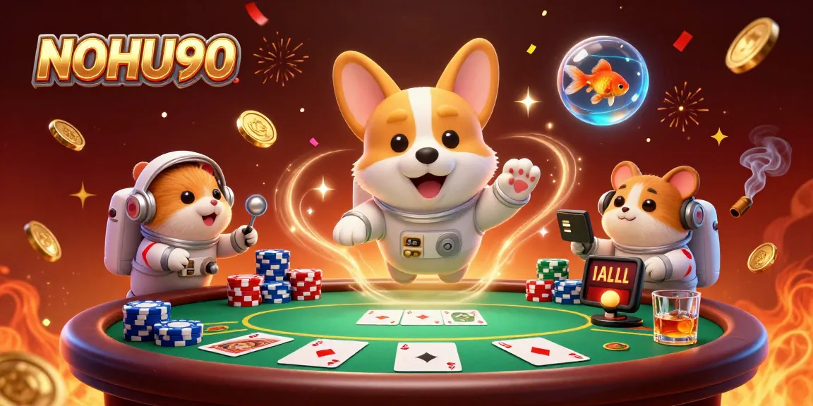Experience NOHU90's exciting casino vibe with an astronaut corgi in a galactic gaming scene.