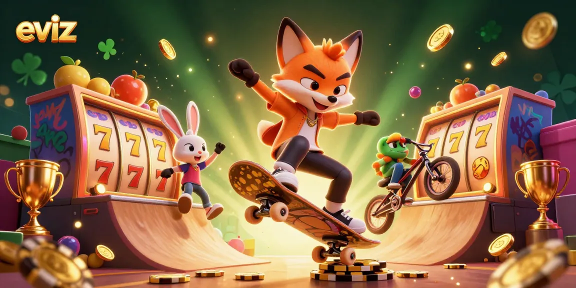 Join the action at eviz with a vibrant casino-themed scene featuring dynamic characters and winning elements.