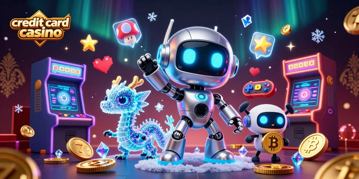 Engage in a thrilling credit card casino experience with a vibrant 3D arcade scene.