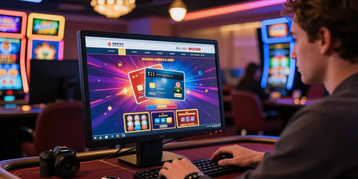 Player exploring casinos that accept credit cards on an engaging online platform, vibrant graphics and game displays.