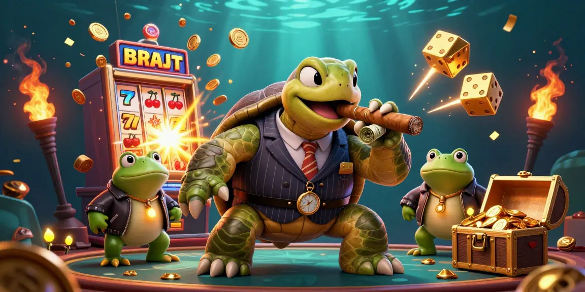 Experience the excitement of fly88 with a vibrant casino scene featuring a snapping turtle mobster and dynamic slots.