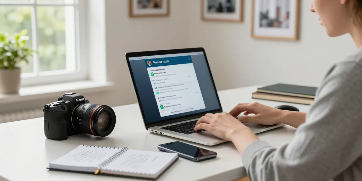 Identify who called me in a cozy home office setup with a person using a laptop for a reverse phone lookup, creating a welcoming and engaged atmosphere.