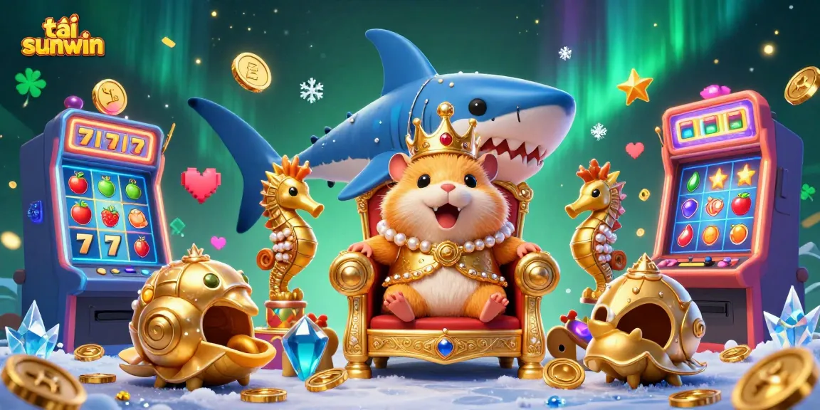 Play and win big at tải sunwin with an enchanting cartoon gambling scene filled with golden prizes.