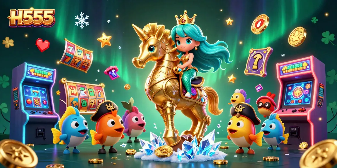 Engage with thrilling gameplay on H555 featuring a mermaid princess, gaming visuals, and vibrant casino elements.